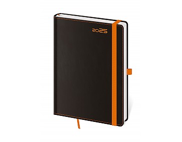 Helma 365 Denní diář A5 2025 Black Orange s poutkem