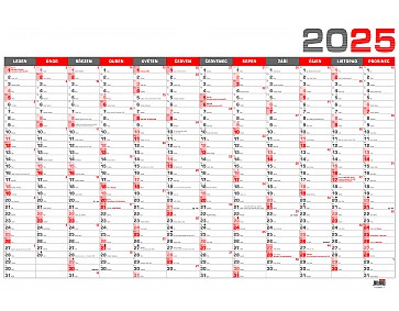 Nástěnný kalendář 2025 - nástěnný roční červený